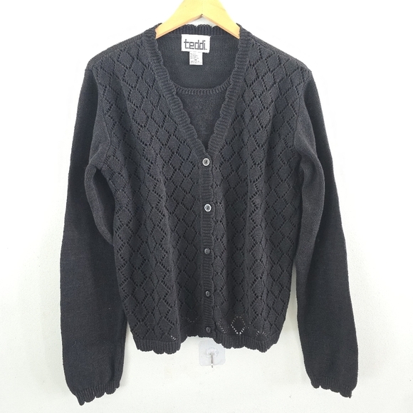 Teddi Sweaters - Teddi Vintage M Black Crochet Layered Sweater Cottagecore Grandma *read
